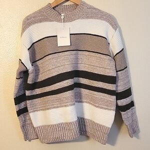 bohme Striped Crewneck Sweater in Cream, Taupe & Brown